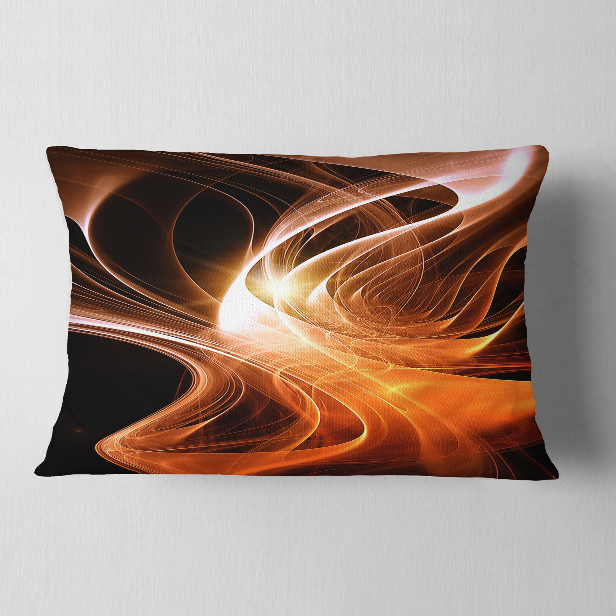 Designart Orange 3d Shaped Fractal Design - Contemporary Abstract Throw Pillow - 12x20