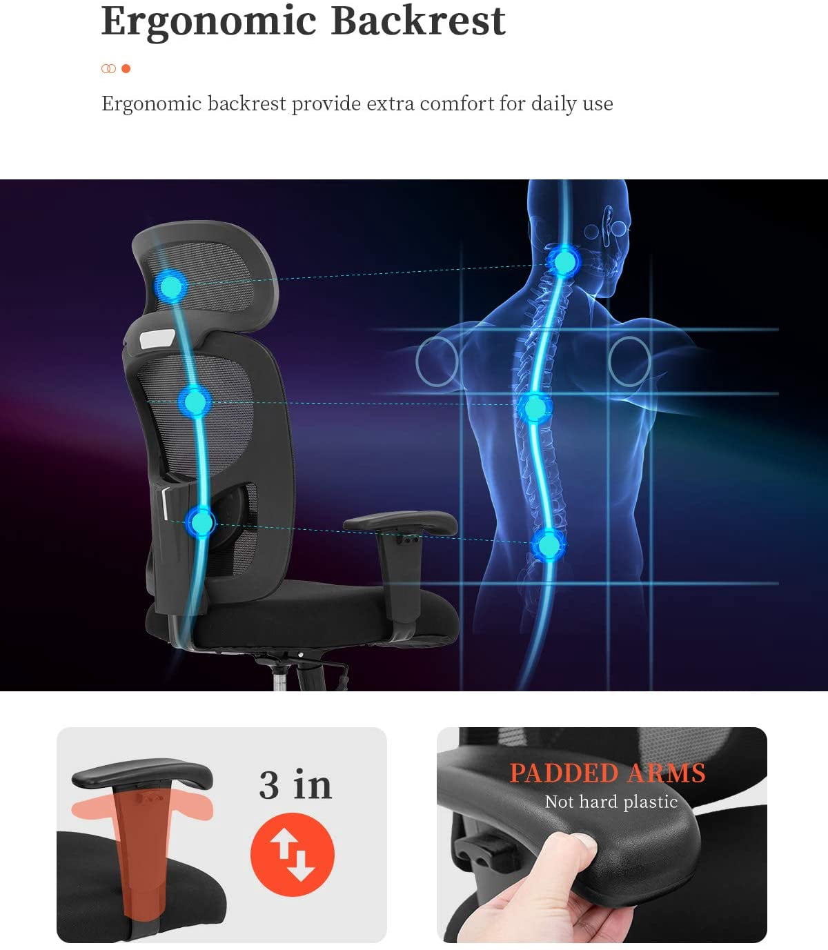 BestOffice Big and Tall Office Chair 400lbs Wide Seat Mesh Rolling Swivel Task Chair(Black)
