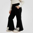 thumbnail image 2 of SGFCWSX Girls Flare Pants, Elastic Waist Corduroy Bell Bottom Casual Trousers with Bow Pockets for Kids School Daily Wear Black Size 3T, 2 of 6