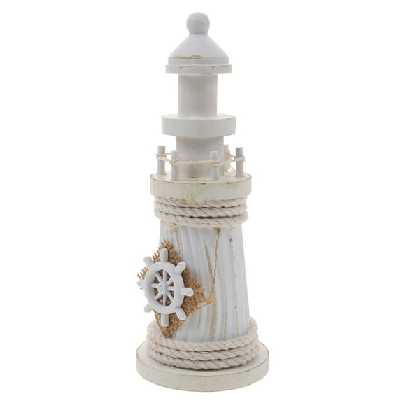 FRCOLOR Mediterranean Style Wooden Lighthouse Ornament for Decoration Beige Color Desktop Decor 3 5 Inches