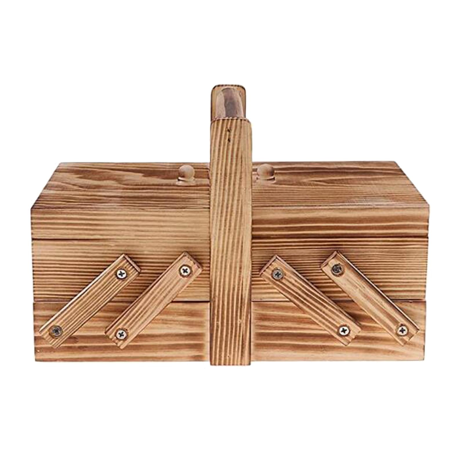 Portable Foldable Wooden Sewing Box Compartments Thread Stitching Sew Basket  Organizer Jewelry Boxes Sewing Supplies Household