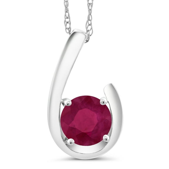 Gem Stone King 10K White Gold Red Ruby Pendant Necklace for Women (1.00 Cttw, Gemstone July Birthstone, Round 6MM, With 18 inch Chain)