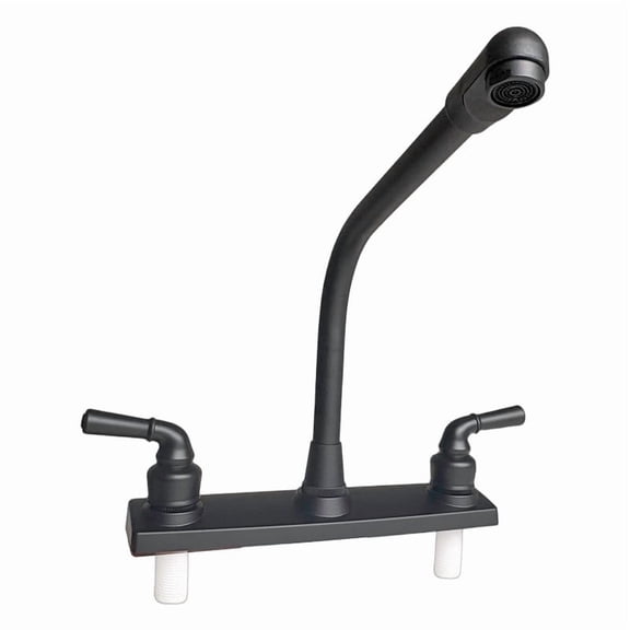 RV Kitchen Sink Faucet, 2 Handle Camper Kitchen Faucet, High Arc 360° Swivel Hot & Cold Faucet Fits 8 inch 2 or 3 Hole Sinks Non-Metallic Faucet for Camper, Laundry, Bar & RV Sinks, Matte Black