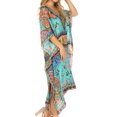 thumbnail image 3 of Sakkas Miui Ligthweight Rhinestone V Neck Printed Short Caftan Dress / Cover Up - Turquoise Multi - One Size, 3 of 5