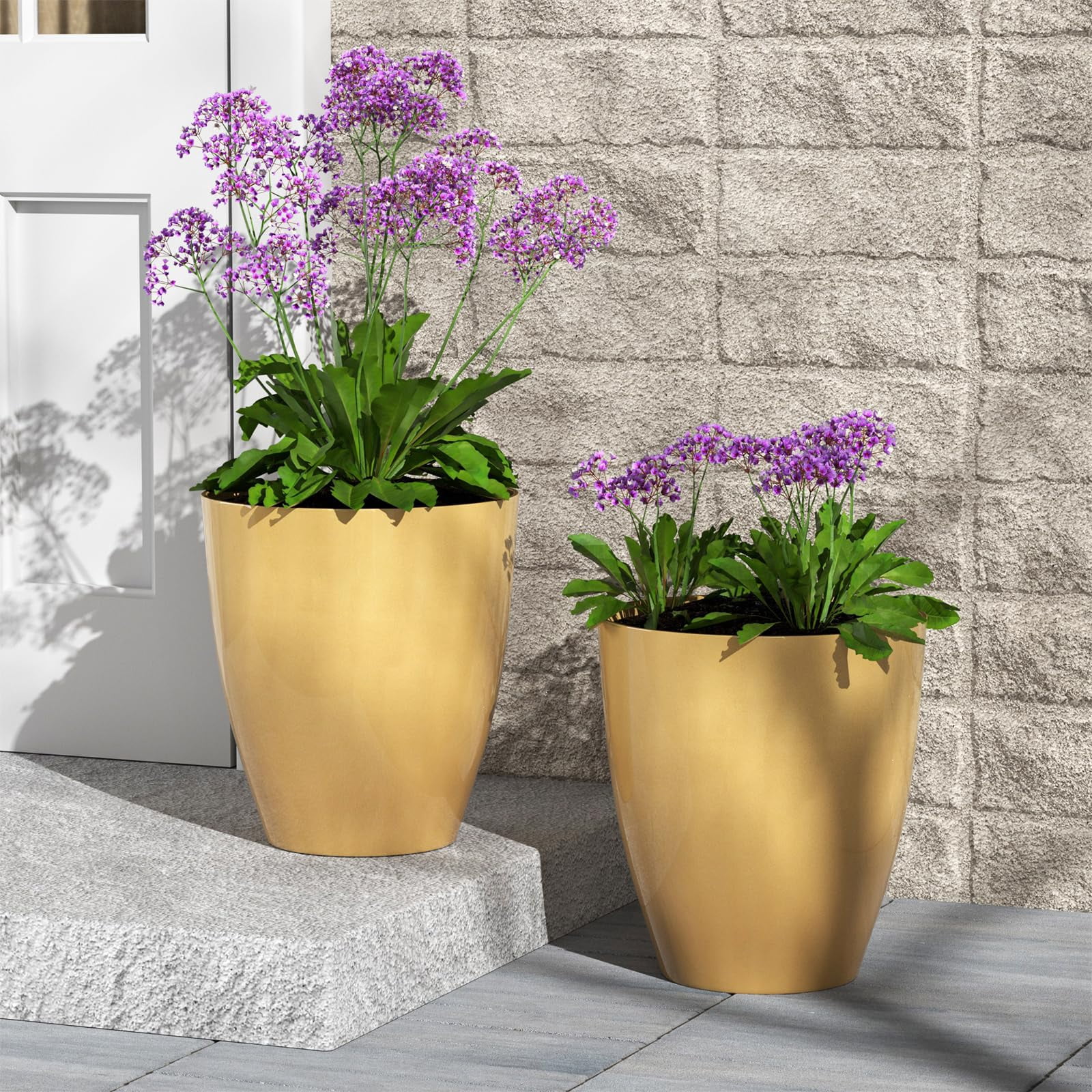 Plant Pots Set of 2 Pack,10 Inch Plant Pot for Indoor,Planter with Drainage Hole,Flower Pots Modern Round Planters for Outdoor Garden Home,Golden