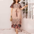 thumbnail image 3 of Dresses for Women Plus Size Casual Loose Large Neck Printed Lace Up Holiday Style Large Skirt Hem Dress, 3 of 8
