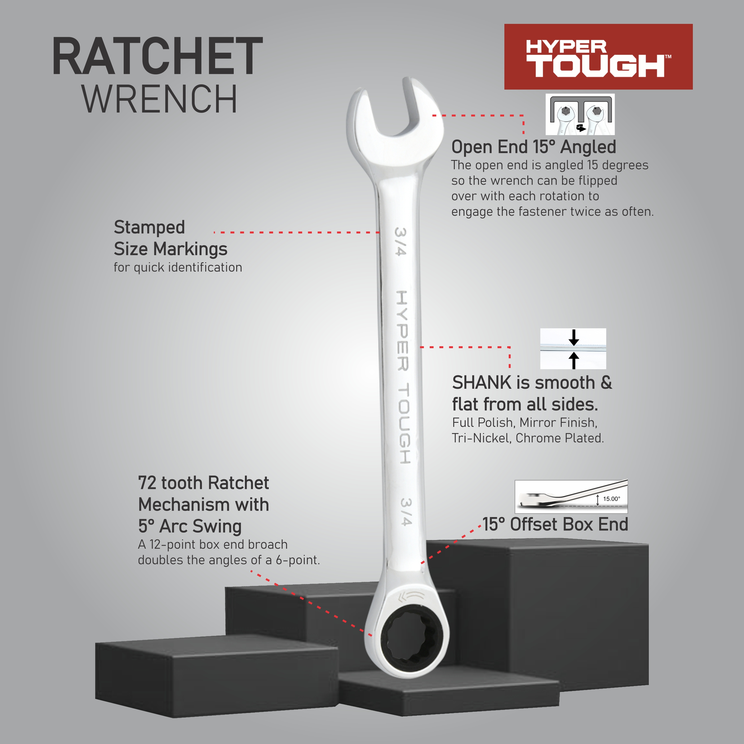 Hyper Tough 12-Piece SAE Ratcheting Wrench Set photo 6