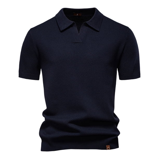 pstuiky camisetas de hombre, Suéter informal de manga corta con cuello vuelto, cómodo y liso para hombre camisas casuales para hombre xxl