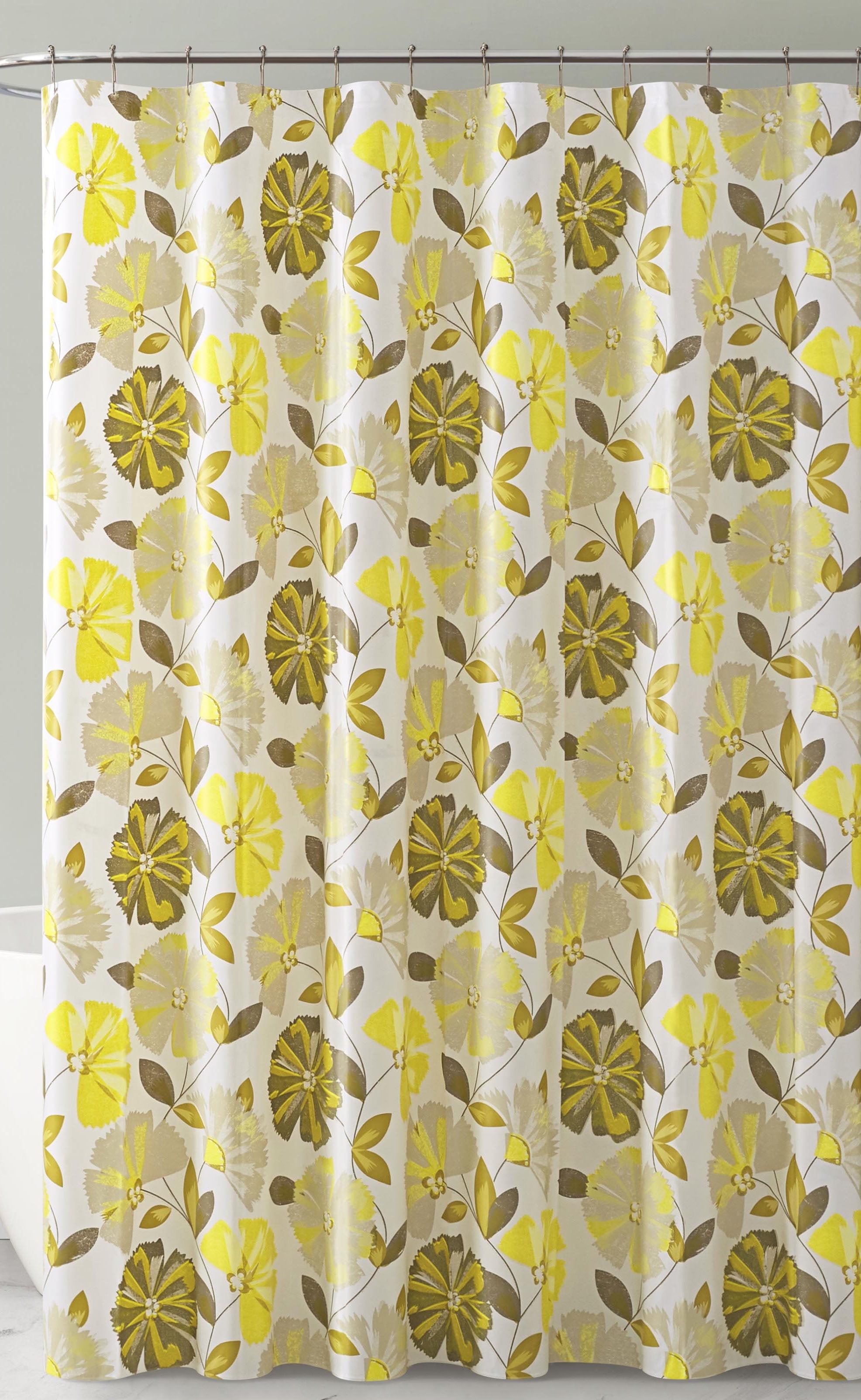 Grey and Yellow Camouflage Shower Curtain Bathroom Decor Fabric & 12hook 71 In 
