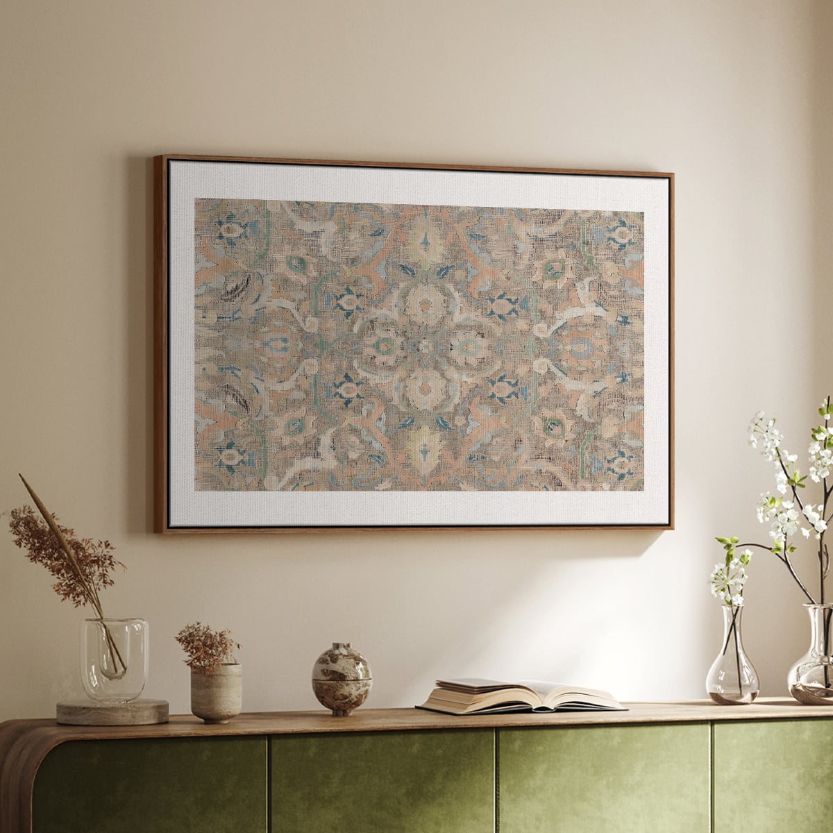 Vintage Abstract Print-II Framed in Walnut Wood Gallery Wrapped Canvas 17 in. x 25 in.