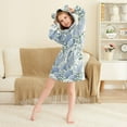 thumbnail image 3 of FORMRS Niños Bathrobe Unisex Hooded Robe Soft Plush Pajamas Sleepwear, Size 7-9T, Blue Hydrangeas Pattern, 3 of 7
