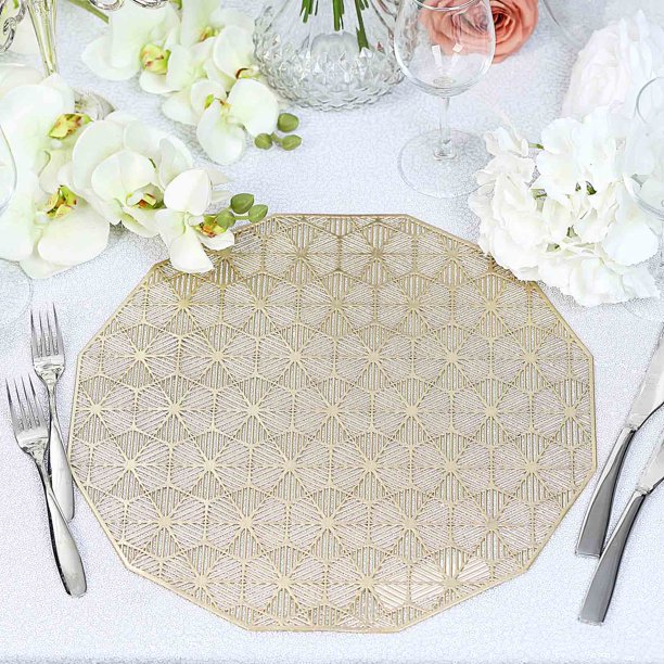 Efavormart 6 Pack 15 Gold Dodecagon Woven Vinyl Placemats Non Slip Dining Table Placemats 3997