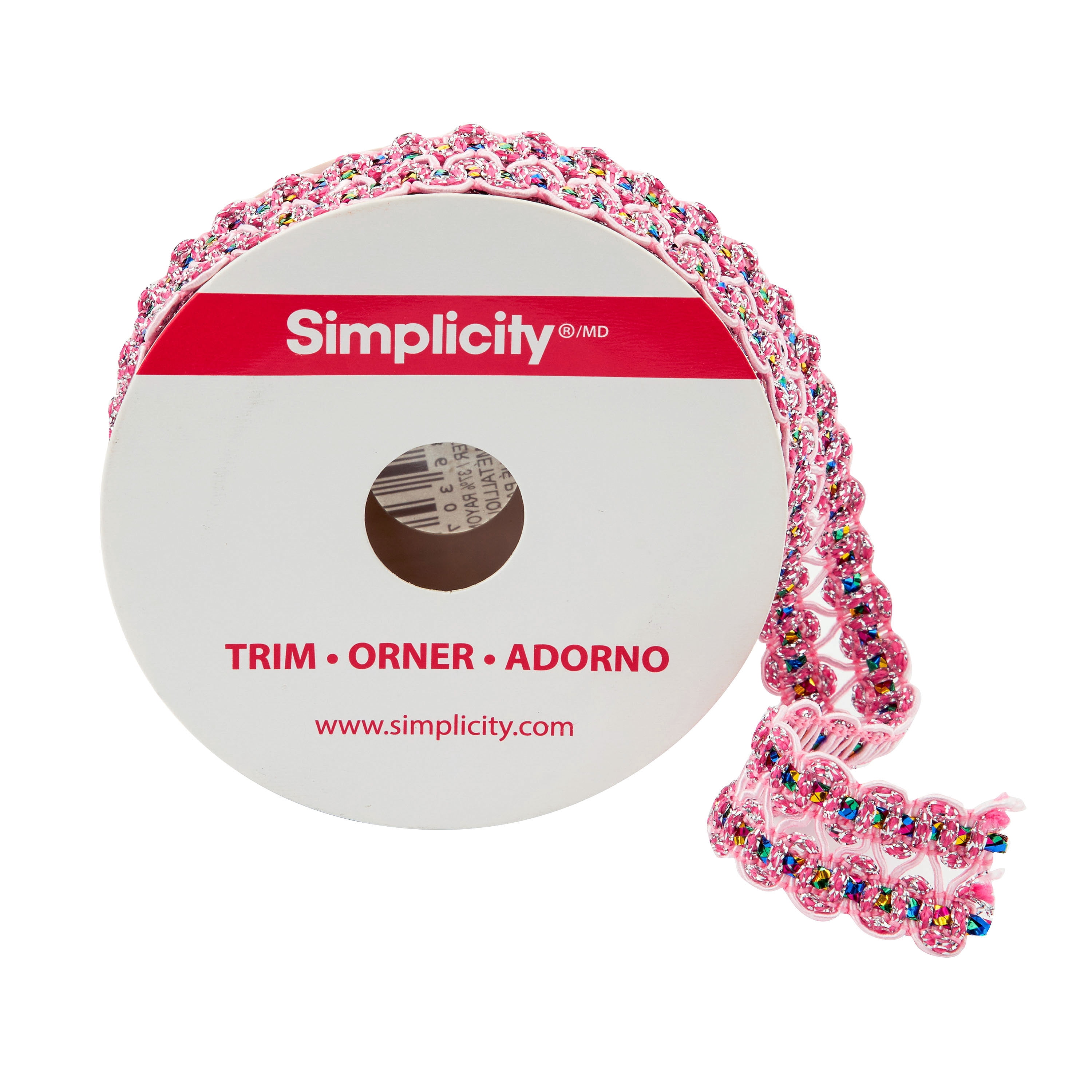(2 pack) Simplicity Trim, Pink 3/4 inch Metallic Gimp Trim Great for Apparel, Home Decorating, and Crafts, 1 Yard, 1 Each