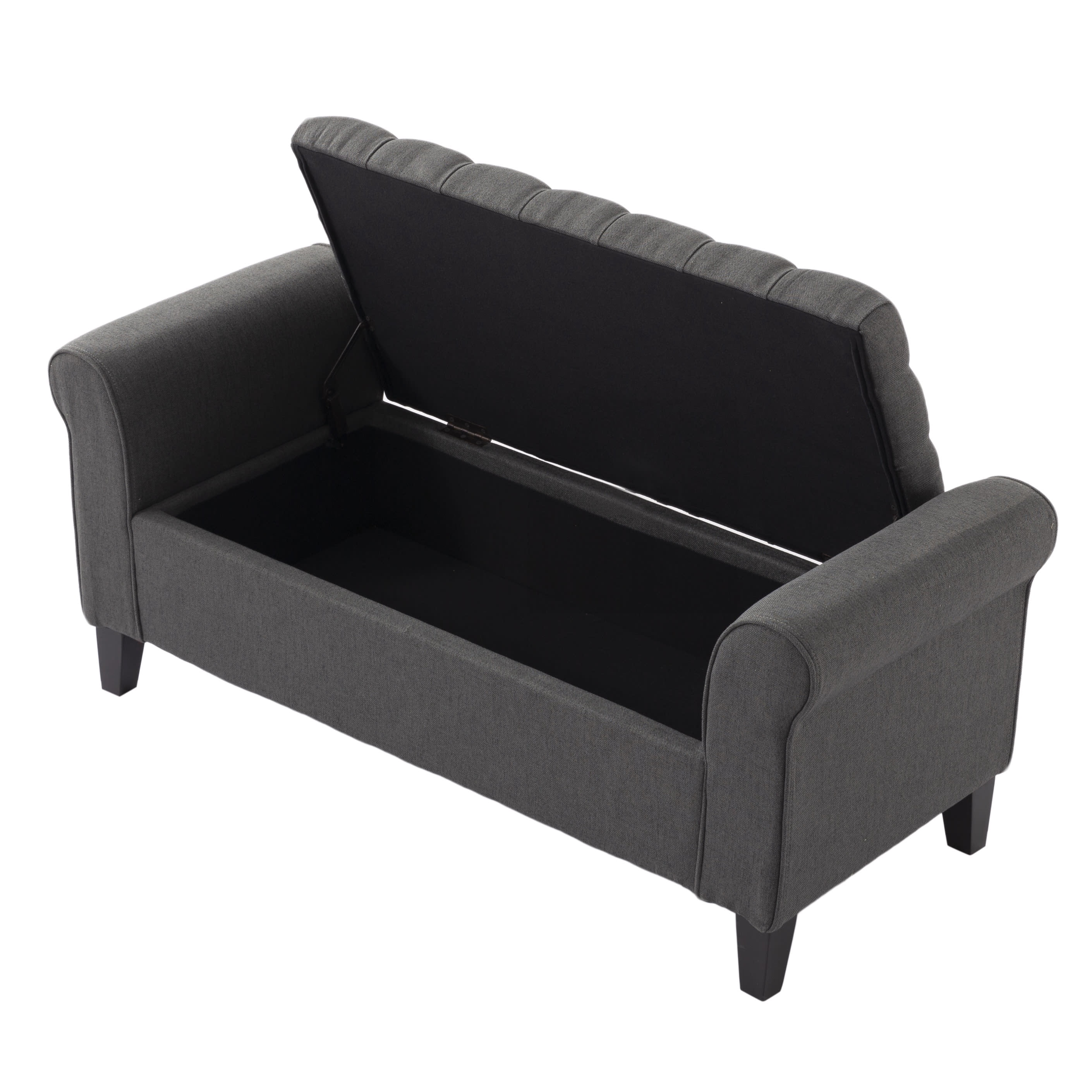 Gewnee 50" Solid Wood Flip Top Storage Bench, Linen Fabric, for Living Room & Bedroom, Dark Grey