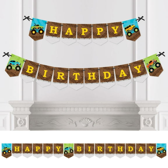 Big Dot of Happiness Smash and Crash - Monster Truck - Boy Birthday Party Bunting Banner - Birthday Party Decorations - Happy Birthday