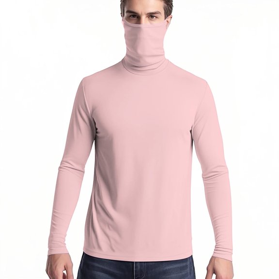 Xfvqtps Mens and Womens Pullover Tops with Face Neck Mask Long Sleeves Cooling Sun Protection Solid Color Breathable Lightweight Summer Shirts with Thumb Hole Pink