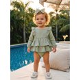 thumbnail image 3 of Cjfdfy Newborn Baby Girls Fall Romper Clothes Solid Ruffled Long Sleeve Bubble Dress Bodysuit And Bow Headband Infant Cute Jumpsuit Fall Winter Outfit 0-18 Months, 3 of 9