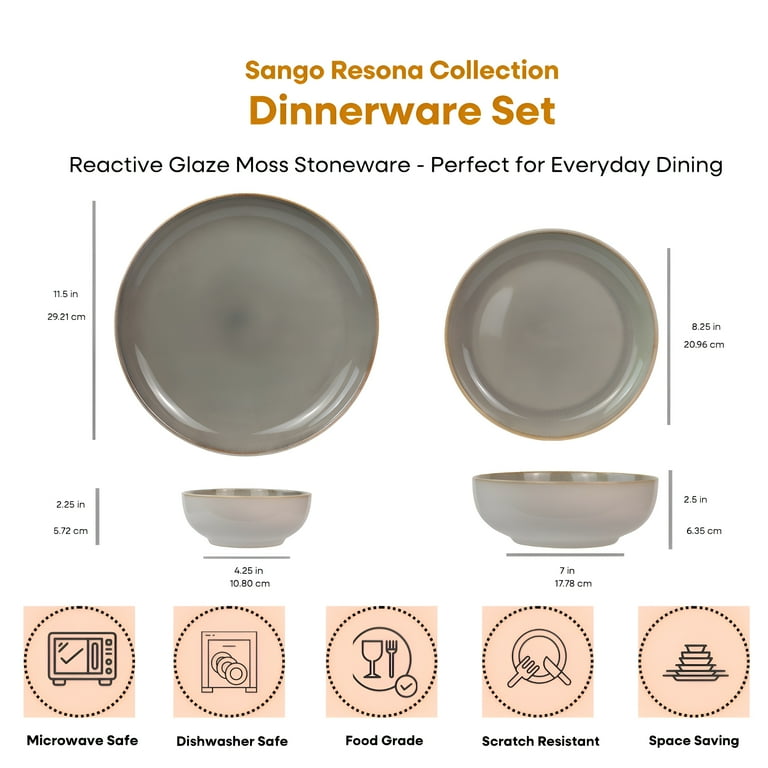 Sango Modern Stoneware Dinnerware Set, 16-Piece, Moss Green