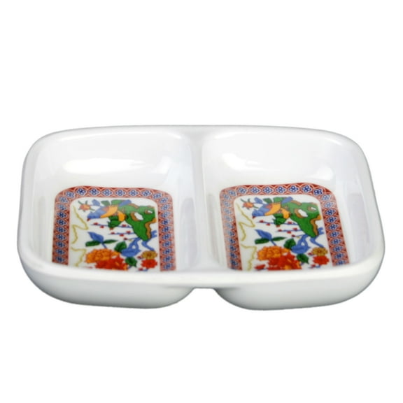 Excellante Peacock Melamine Dinnerware Collection 2 Oz, 3 3/8" X 2 3/4" Twin Sauce Dish, Comes in Dozen