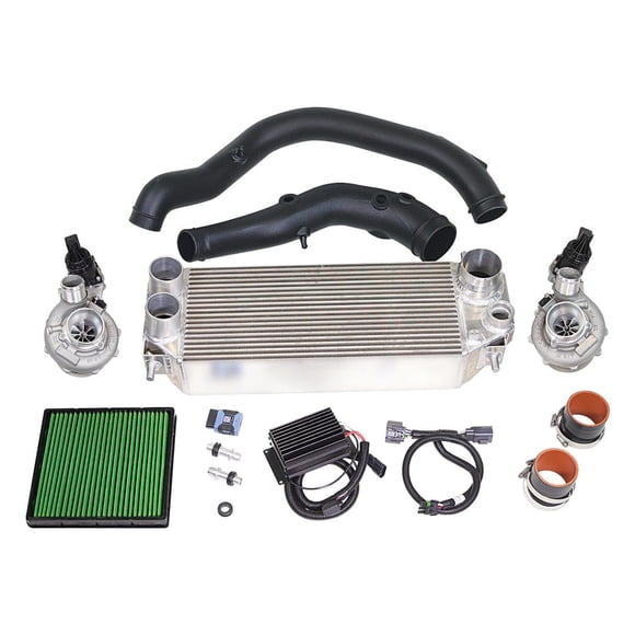 Fits 2017-2020 Ford F-150 Edelbrock Turbocharger Kit 158333 Twin Turbo; 60 Millimeter Compressor Wheel; Billet Aluminum Compressor Housing; 50 Millimeter Turbine Wheel; Inconel Turbine Housing