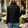 thumbnail image 6 of Sevevn Women's Quilted Puffer Sleeveless Vest Stand Collar Zip‑Up Lightweight Padded Gilet with Zipper Pockets Fall Winter Outerwear Black M, 6 of 7
