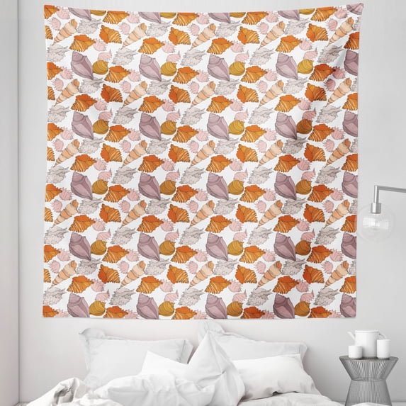 Shells Tapestry, Pastel Design Pattern of Tropical Mollusk Engraved Look Print, Fabric Wall Hanging Decor for Bedroom Living Room Dorm, 5 Sizes, Blush Burnt Orange and Peach, by Ambesonne
