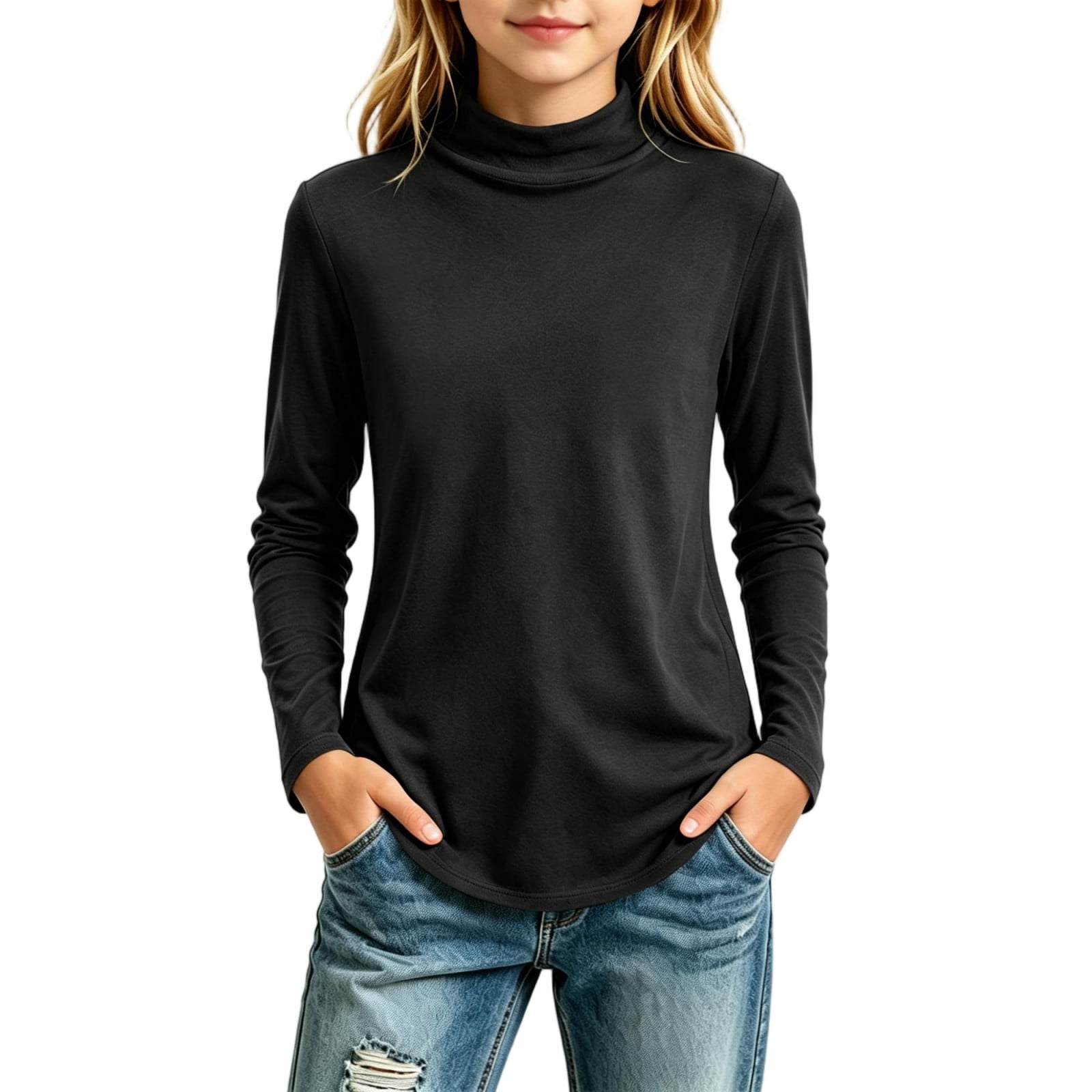 Tween Kids Turtleneck Long Sleeve Shirts for Boys Girls Basic Solid Thermal Underwear Tops Stretchy Fall Winter Base Layer Snug Fit Casual Warm Undershirts Size 9-10