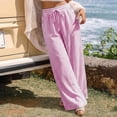 thumbnail image 5 of Cagogo Women Plus Size Striped Wide Leg Palazzo Pants Elastic Waist with Pockets Casual Beach Vacation Long Trousers Lounge Summer Trousers, Pink XL, 5 of 9