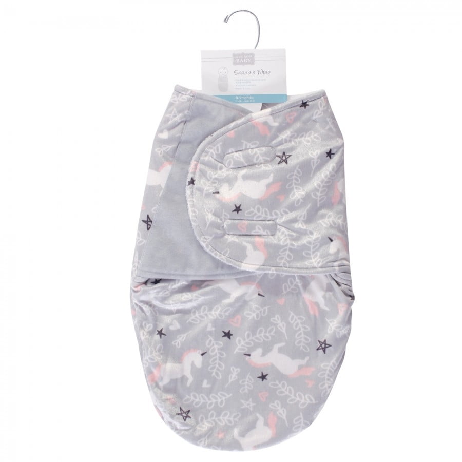 Hudson Baby Infant Girl Plush Swaddle Wrap, Gray Pink
