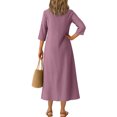 thumbnail image 5 of Robe Tailleur pour Femme Robe pour Femmes Longue Robe Bohème de Plage Élégante Robe Maxi Robe à Col en V Robe à Manches 3/4 Violet P, 5 of 5