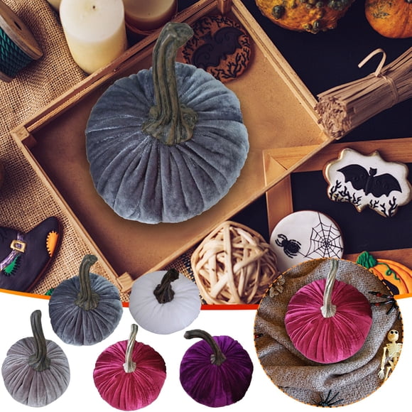 Xihbxyly Calabazas de Terciopelo para Halloween, Rellenas de Algodón Suave, Colores Elegantes, Decoración Del Hogar, Fiestas Temáticas de Otoño, Eventos de Acción de Gracias, Juego de 6, Morado, Nara