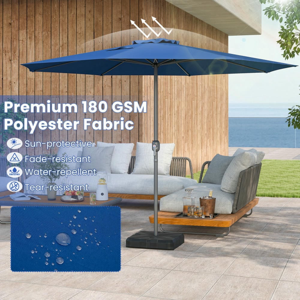 GVN Patio Umbrella, Outdoor Table Umbrella,12 Feet Patio Umbrella with Crank Handle and 8 Sturdy Ribs-Navy