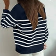 thumbnail image 7 of Women Striped Sweaters with Buttons Crew Neck Baggy Casual Knit Pullover Sweatshirt Long Sleeve Loose Fall Tops (S, Navy), 7 of 7