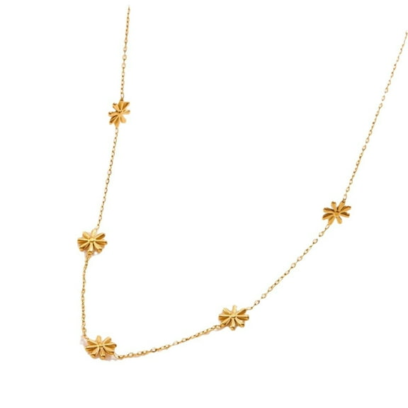 18K Gold Plated Daisy Flower Station Necklace for Women - Delicate Titanium Steel Non-tarnish Choker Necklace with Adjustable Chain, Perfect Layering Jewelry