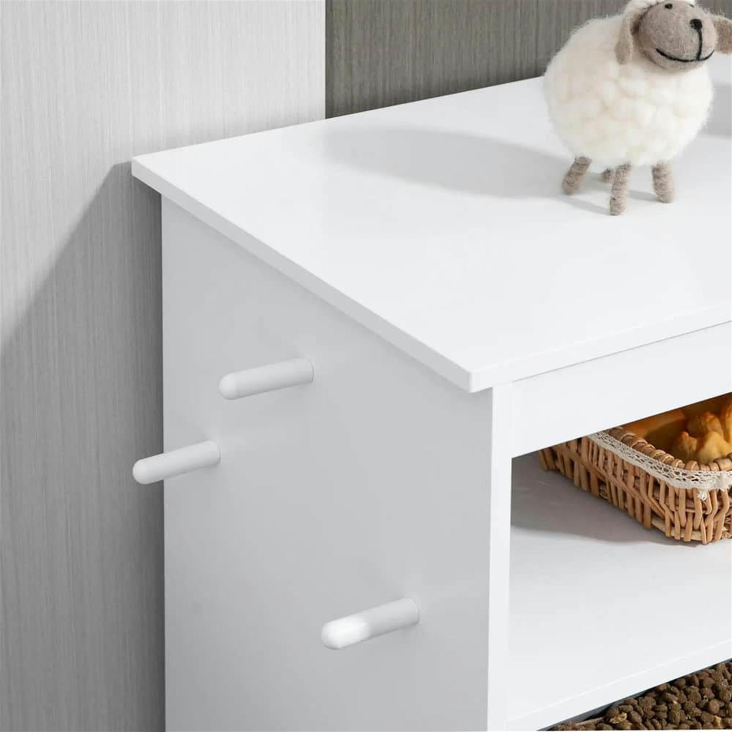 Kadyn Pet Feeder Station Cabinet for Indoor Dogs, Large Dog Food Storage Container with Elevated Bowls, Watering Station, White