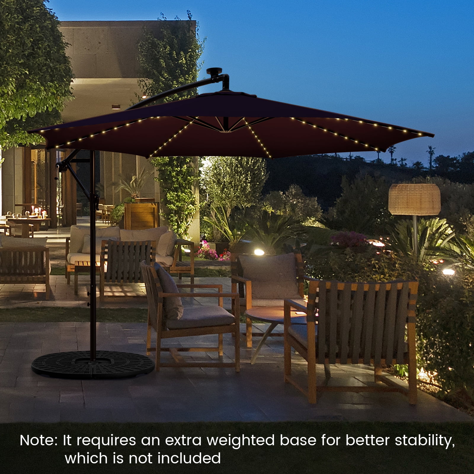 Topbuy 10FT Solar Offset Umbrella Tilted Cantilever Umbrella with 112 LED Lights Lighted Patio Sun Shade with Crank Handle Navy