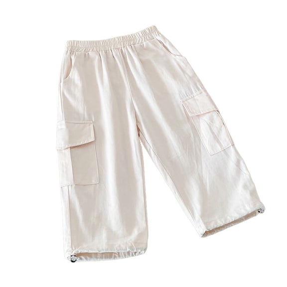 Cargo Pants for Girls Fashion Lightweight Elastic Waisted Cuffed Trousers with Pockets Size 1-8