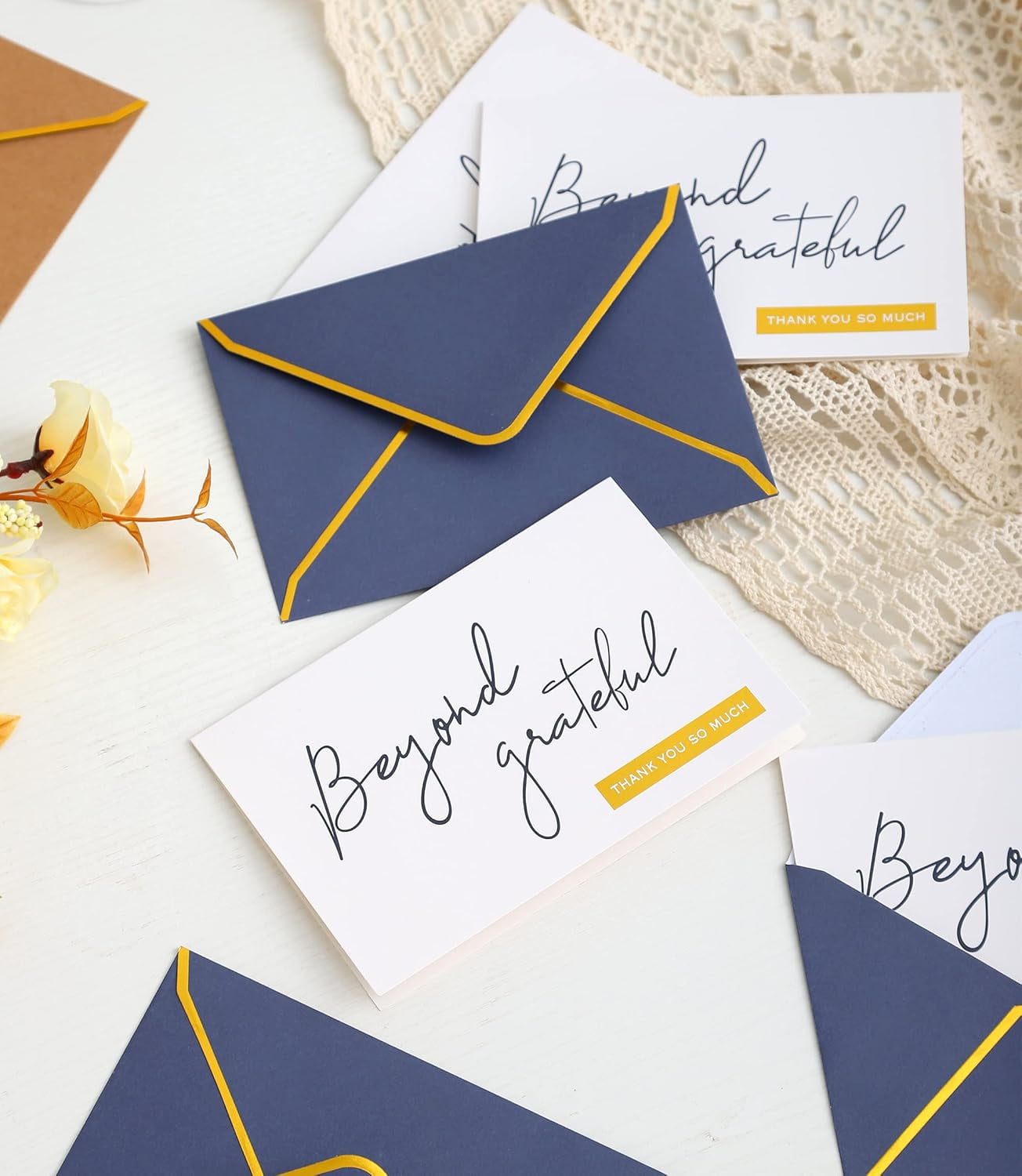 Navy Beyond Grateful Thank You Cards with Envelopes - 36 PK - Navy Thank You Notes with Gold Foil Letterpress 4x6 Inches Blank Note Cards for Business Graduation Wedding Baby Shower Funeral Sympathy