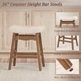 thumbnail image 6 of Carolayne 24 Inch Counter Height Bar Stools Set of 3, Upholstered PU Leather Saddle Seat with Solid Rubber Wood Legs for Kitchen Island, Ivory White, 6 of 7