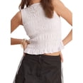 thumbnail image 3 of Women Shirred Tank Top Ruffle Sleeveless Tanks Frill Smocked Crew Neck Tops White M, 3 of 9