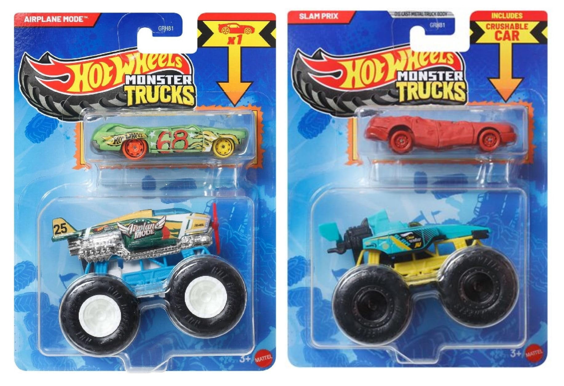 Hot Wheels Monster Trucks Bundle of 8 with Bonus Cars, Assorted Styles, Ages 3+ GRH81-999S