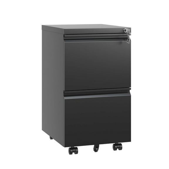 Metal Mobile File Cabinet 2 Drawer - Rolling File Cabinet with Lock - Legal/Letter/A4 Hanging Files - Fully Assembled