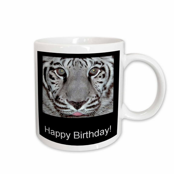 3drose, White Tiger, Happy Birthday, 11oz Mug
