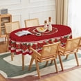 thumbnail image 3 of Christmas Tablecloth 60×84 Inch Oval, Poinsettia Red Washable Table Cover for Party Picnic Dinner Decor, 3 of 6