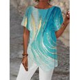 thumbnail image 3 of Camiseta holgada de manga corta con estampado geométrico para mujer, ropa informal de calle con dobladillo Irregular, Tops de cuello redondo para mujer 2023, 3 of 4
