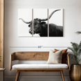thumbnail image 3 of Elephant Stock Monochrome Longhorn Wall Art - Horizontal Multi Panel Canvas - 3 Pieceliving Room Wall Decor - Photography Animal Multi Panel - Black And Gray Decor - 45" x 28", 3 of 8