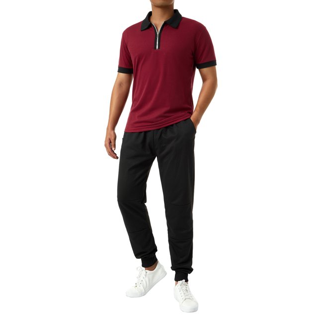 TRKIYQC - Polo para hombre con cremallera de un cuarto, casual, manga corta, cuello de solapa, color en contraste, tops ajustados TRKIYQC Moda,ocio