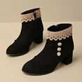 thumbnail image 4 of Woman Ankle Boots Chunky Heel Round Toe Lace Side Zipper Warm Shoe Women's Winter Mid Heel Ankle Boots Black 5.5, 4 of 9