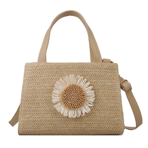 GASTROPOD Summer Straw Bags, Handbags, Sunflower Beach Bags, Travel Crossbody Bags, Rattan Handbags (Khaki)