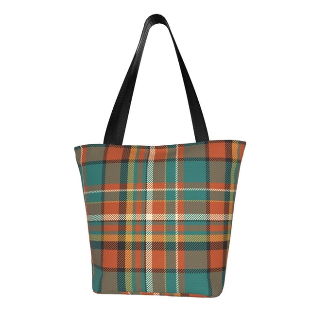 Fotbe colorful plaid Bolsa de Playa con Estampado, Bolsa de Hombro, Bolsa de Mano Espaciosa, Bolsa de Viaje Ligera, Bolsa de Compras Versátil